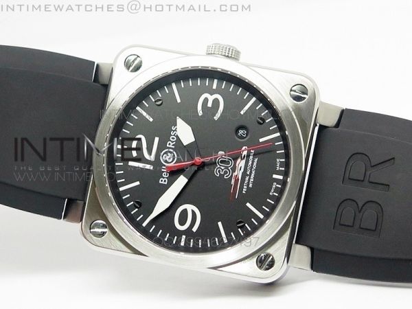 BR 03-92 SS Case Black Dial 30 42.5mm on Rubber Strap MIYOTA 9015