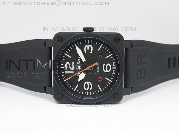 BR 03-92 PVD Case Black Dial (Orange Second Hand) 42.5mm on Rubber Strap MIYOTA 9015