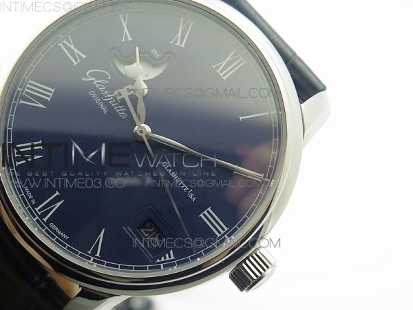 Excellence Panorama 40mm Date Moon Phase SS ETC Marker 1:1 Best Edition Blue Dial on Blue Leather Strap A100
