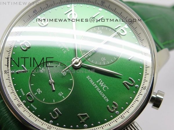 Portuguese 40mm Chrono SS Green Dial on Leather Strap A7750