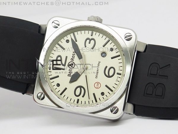BR 03-92 SS Case Cream Dial 42.5mm on Rubber Strap MIYOTA 9015
