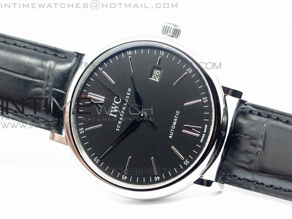 Portofino SCHAFFHAUSEN MK 1:1 Best Edition V2 Black Dial SS A2892 On Black Leather