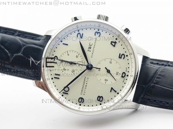Portuguese IW371446 ZF 1:1 Best Edition SS White Dial Blue Markers on Blue Leather Strap A7750