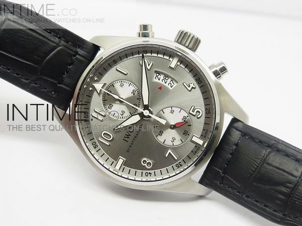 Pilot Chrono SS 3878 Sliver Gray Dial on Black Leather Strap A7750