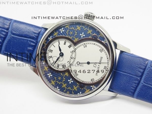 Jaquet Droz SS Case White dial Blue Flowers on blue leather