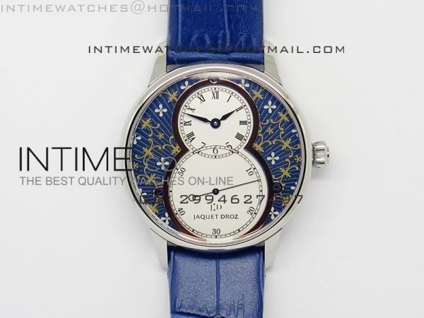 Jaquet Droz SS Case White dial Blue Flowers on blue leather