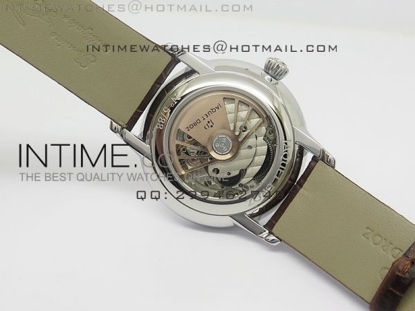 Jaquet Droz SS Case White MOP dial on brown leather