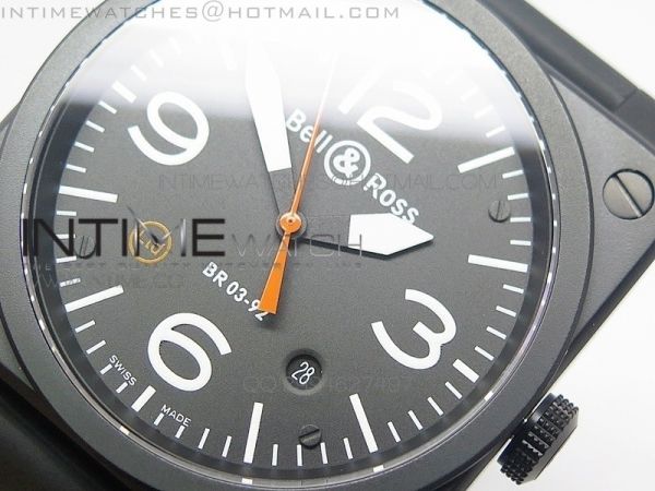 BR 03-92 PVD Case Black Dial (Orange Second Hand) 42.5mm on Rubber Strap MIYOTA 9015