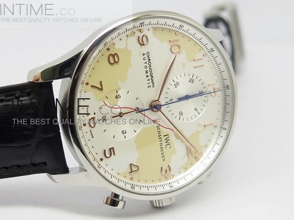 Portuguese 40mm Chrono SS Map Dial on Leather Strap A7750
